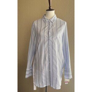 Nordstrom Collection Women's Blue Stripe Button Down Shirt Dress Size L